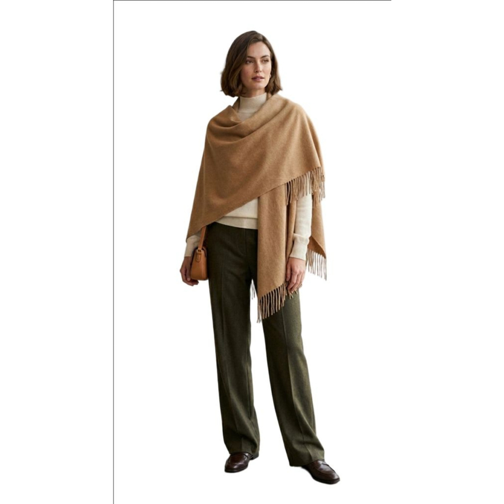 Women's JOIE Brown Wool Cashmere Blend Triangle Scarf Shawl One Size